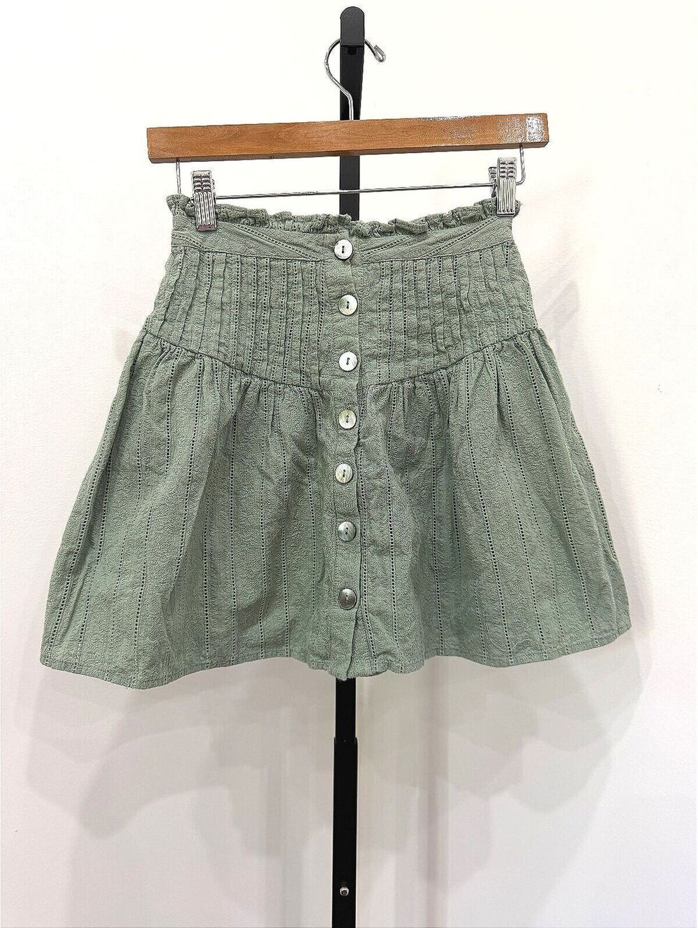 Tularosa XS Green Cotton Button Front Skirt with Rayon Lining